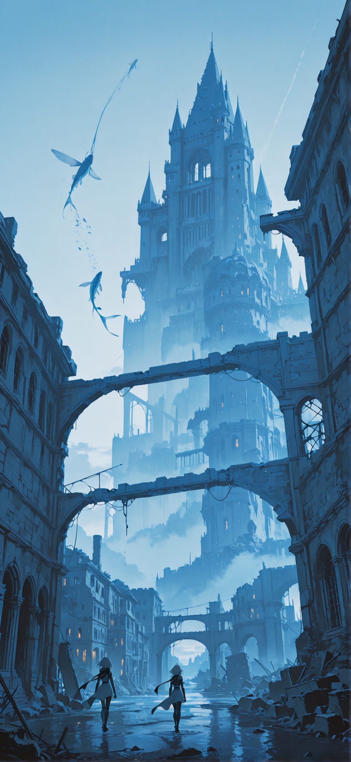 Ruins Blue Afternoon City Summer Animal Machine mobile wallpaper / スマホ壁紙