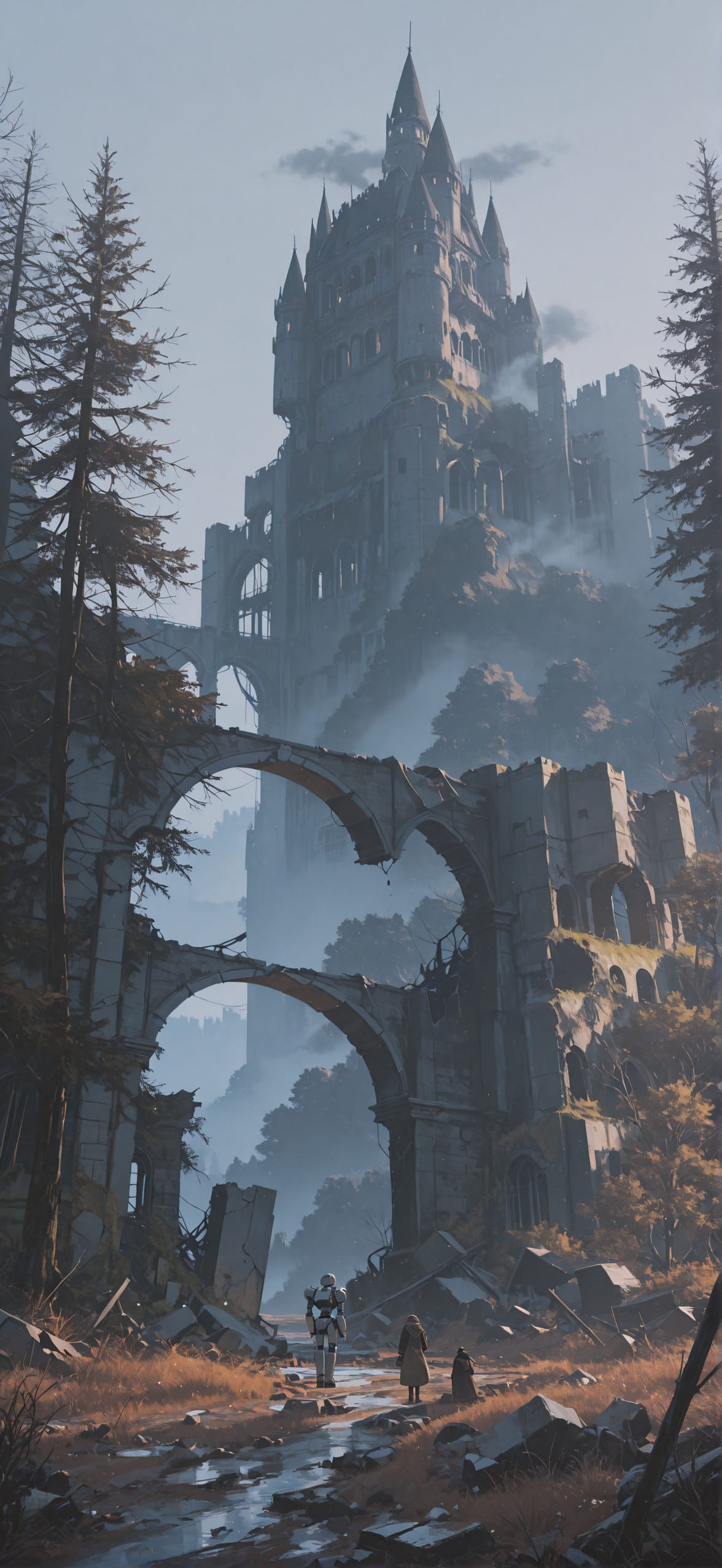 Ruins Brown Afternoon Nature Spring Machine mobile wallpaper / スマホ壁紙