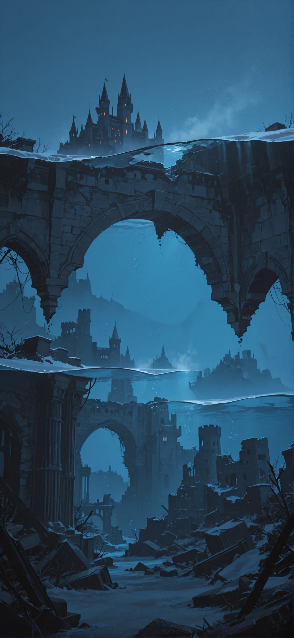 Ruins Brown Night Sea Winter mobile wallpaper / スマホ壁紙