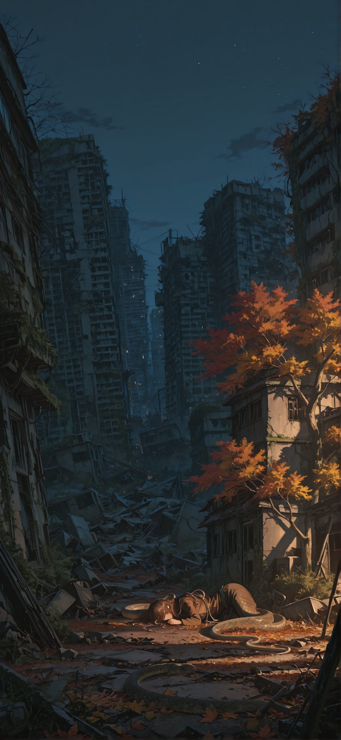 Ruins Brown Night Sky Autumn Animal mobile wallpaper / スマホ壁紙