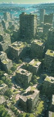 Ruins Green Afternoon Sea Spring mobile wallpaper / スマホ壁紙