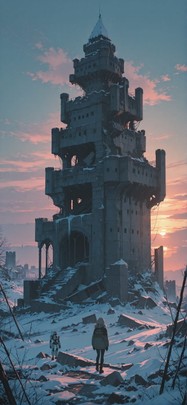 Ruins Green Sunset Sky Winter Machine mobile wallpaper / スマホ壁紙