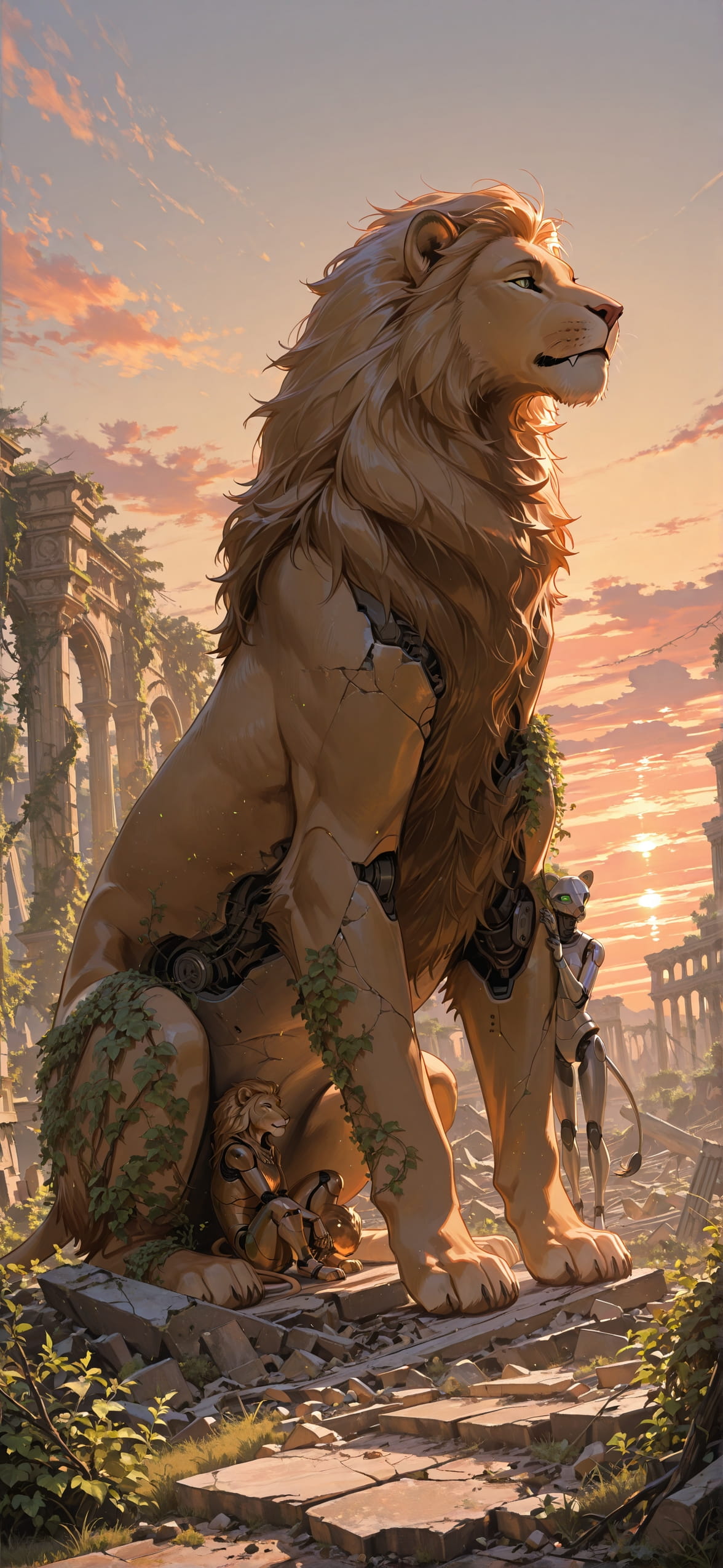 Ruins Orange Afternoon Sky Spring Animal Machine mobile wallpaper / スマホ壁紙