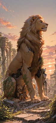 Ruins Orange Afternoon Sky Spring Animal Machine mobile wallpaper / スマホ壁紙