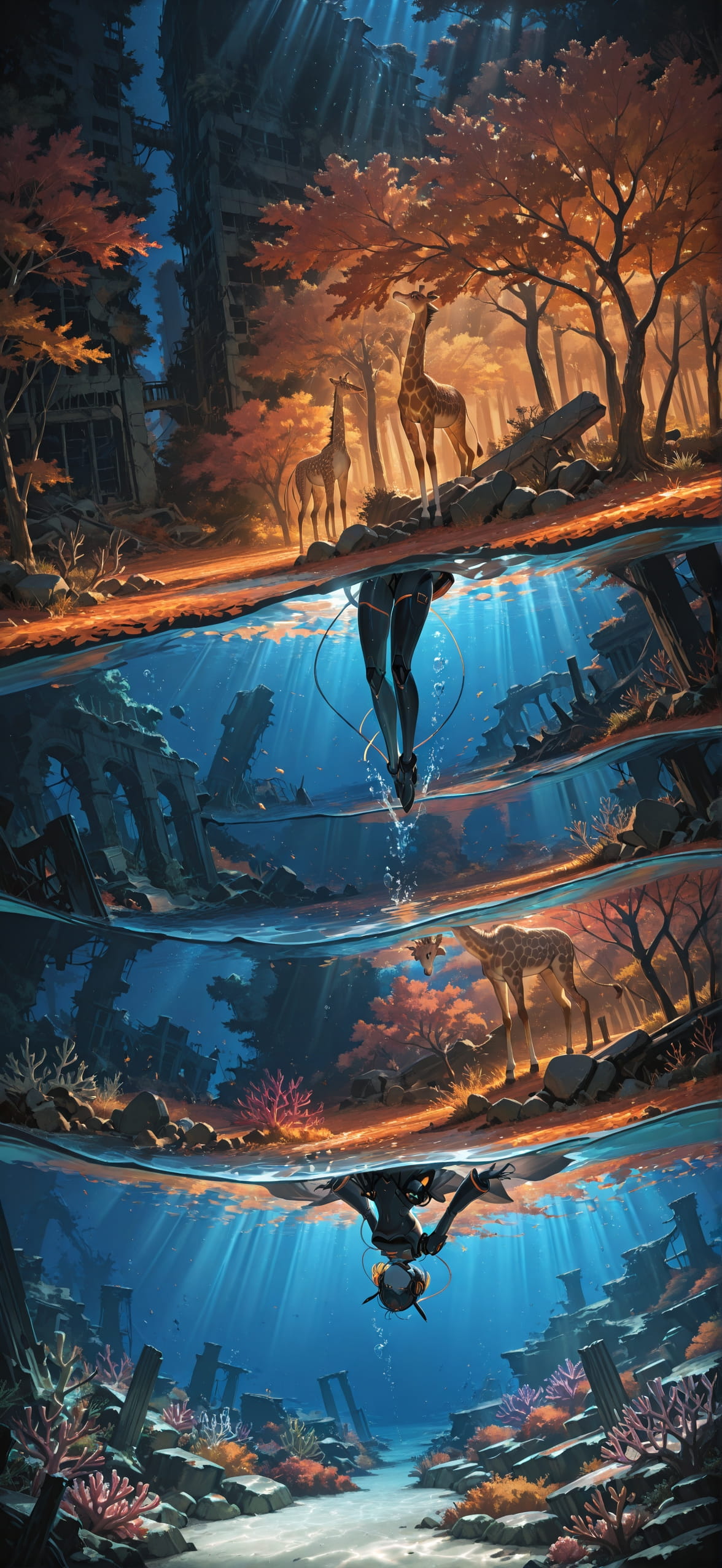 Ruins Orange Night Nature Autumn Animal Machine mobile wallpaper / スマホ壁紙