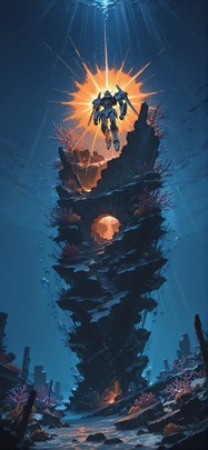 Ruins Orange Night Sky Winter Machine mobile wallpaper / スマホ壁紙