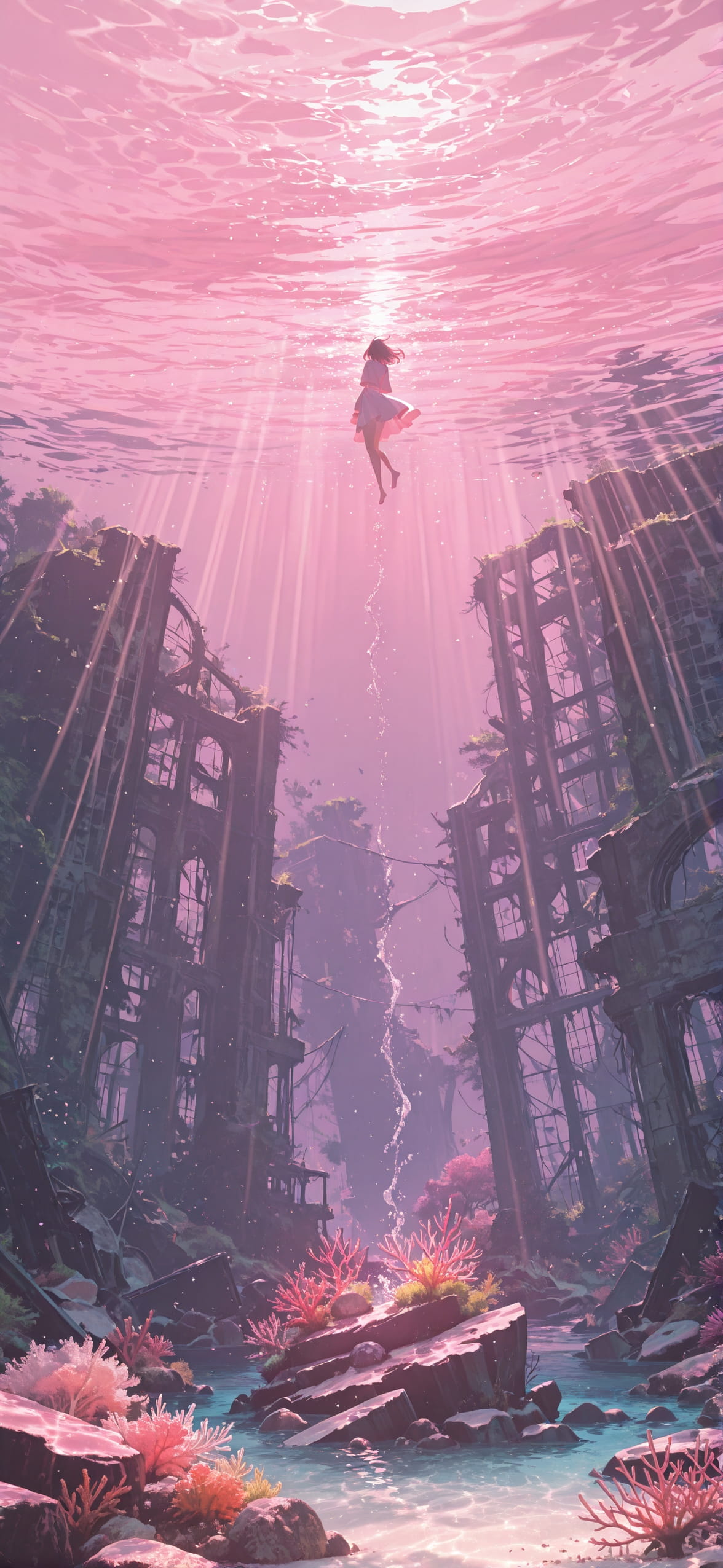 Ruins Pink Afternoon Nature Spring mobile wallpaper / スマホ壁紙
