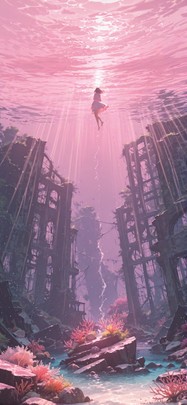 Ruins Pink Afternoon Nature Spring mobile wallpaper / スマホ壁紙