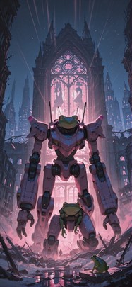 Ruins Pink Night City Winter Animal Machine mobile wallpaper / スマホ壁紙