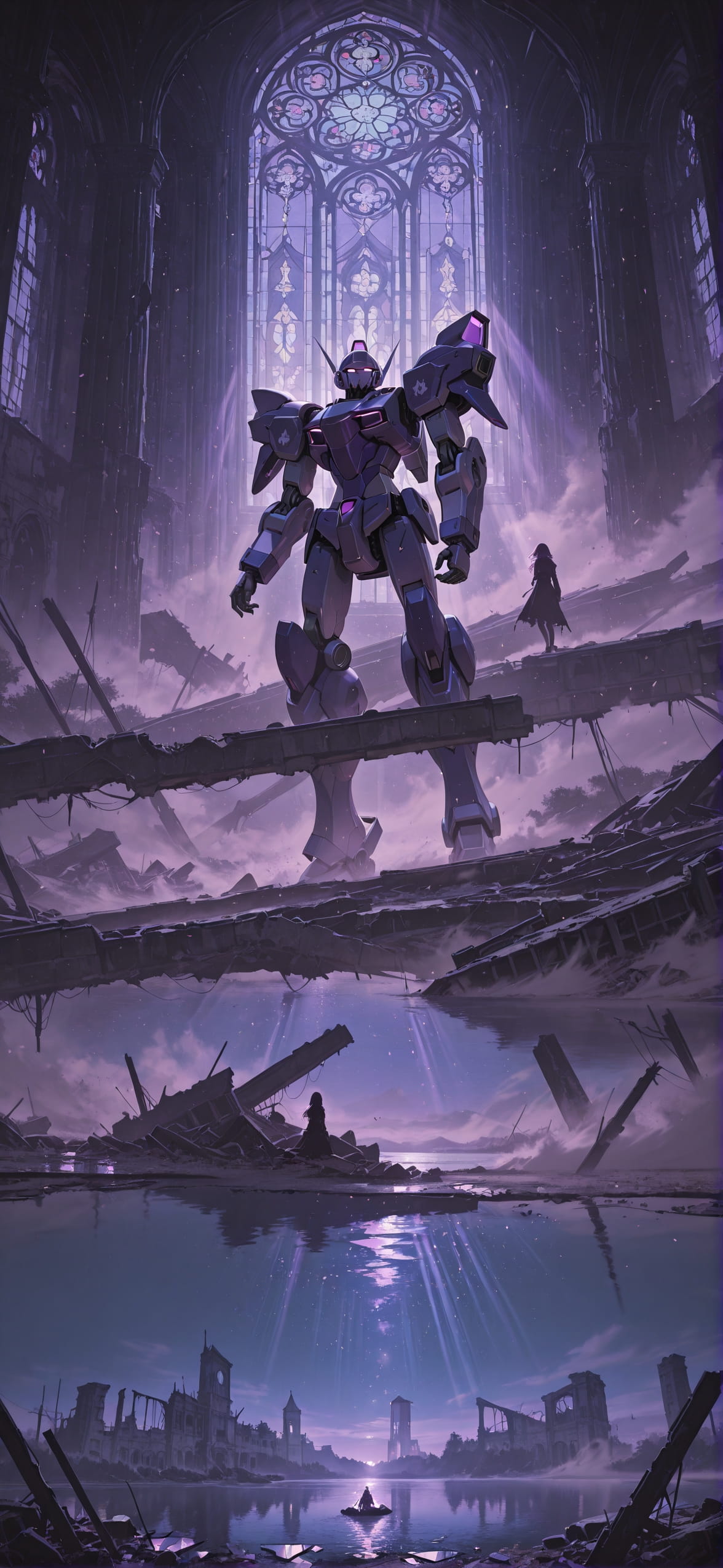 Ruins Purple Night Sea Spring Machine mobile wallpaper / スマホ壁紙