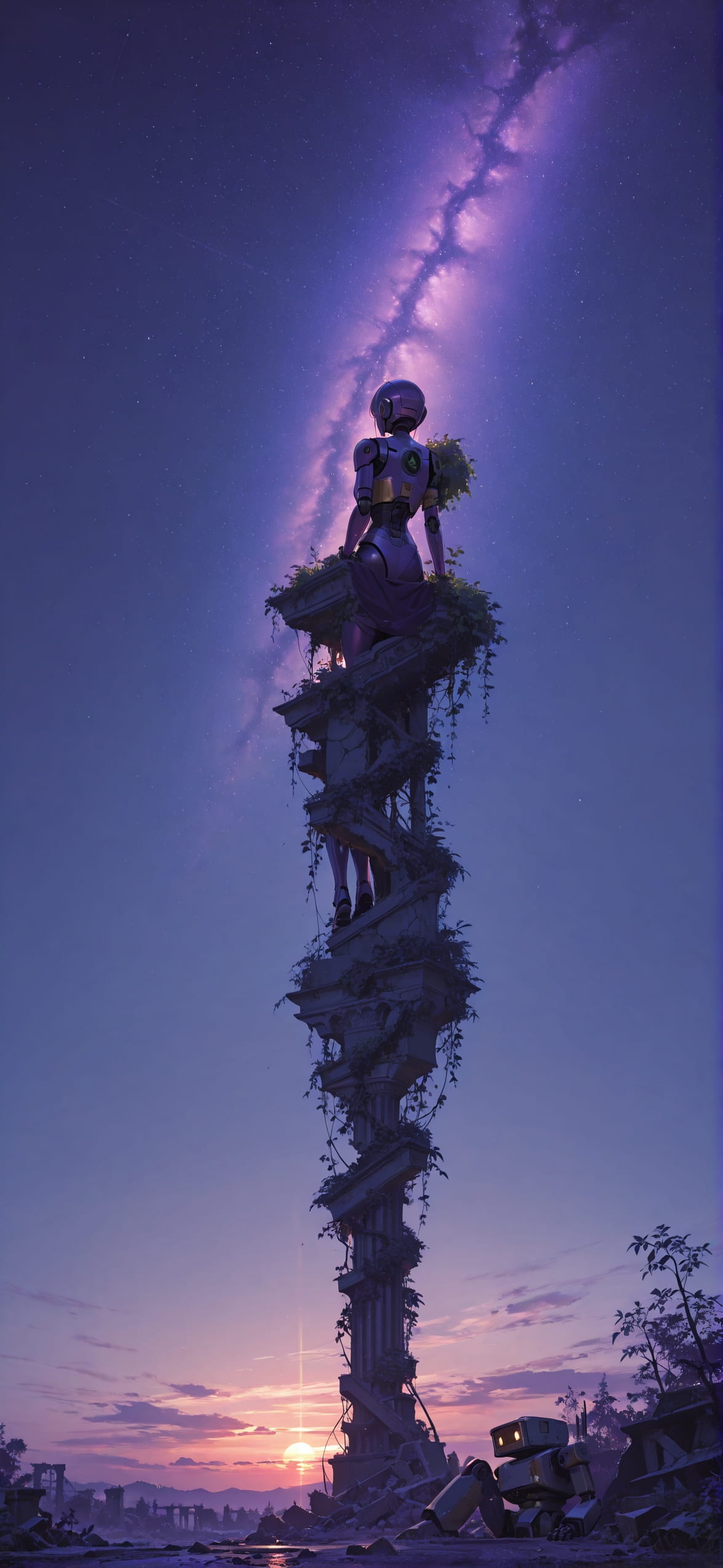 Ruins Purple Night Sky Summer Machine mobile wallpaper / スマホ壁紙