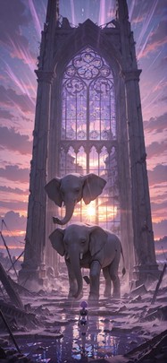 Ruins Purple Sunset Sea Summer Animal Machine mobile wallpaper / スマホ壁紙