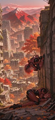 Ruins Red Afternoon Mountain Autumn Machine mobile wallpaper / スマホ壁紙