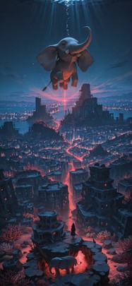 Ruins Red Night City Winter Animal mobile wallpaper / スマホ壁紙