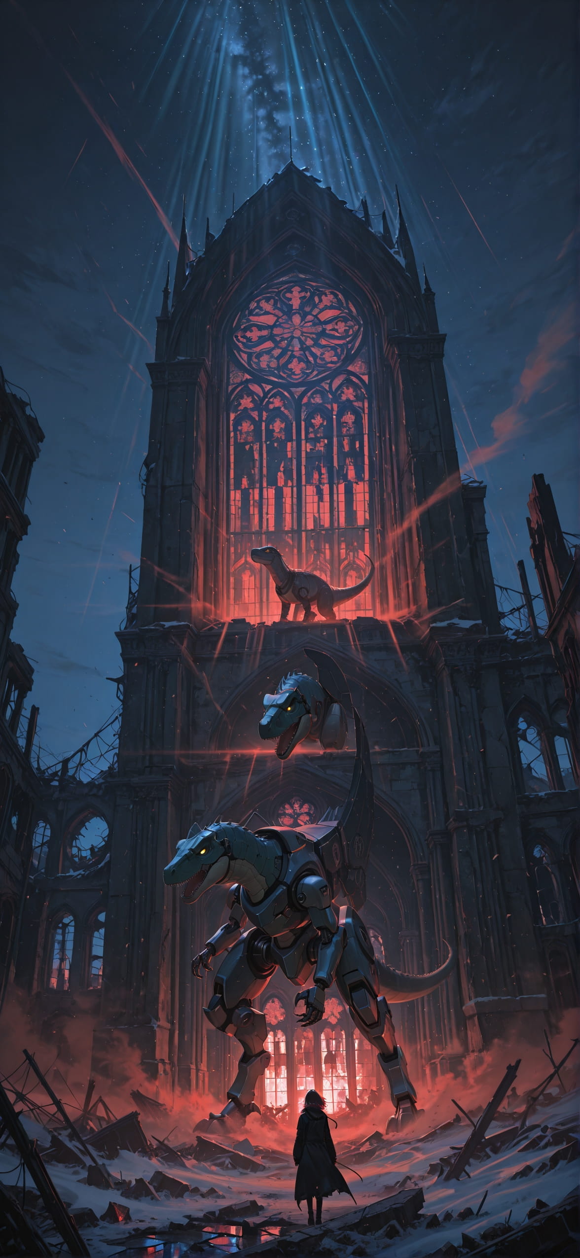 Ruins Red Night Sky Winter Animal Machine mobile wallpaper / スマホ壁紙