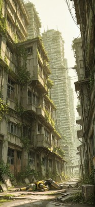 Ruins Yellow Afternoon City Spring Machine mobile wallpaper / スマホ壁紙