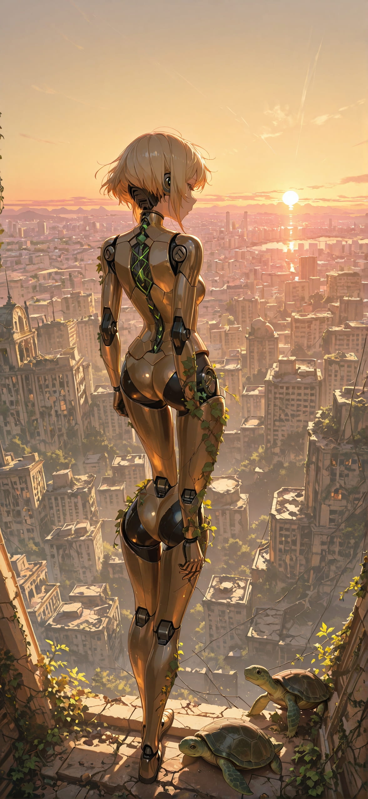 Ruins Yellow Sunset City Spring Animal Machine mobile wallpaper / スマホ壁紙