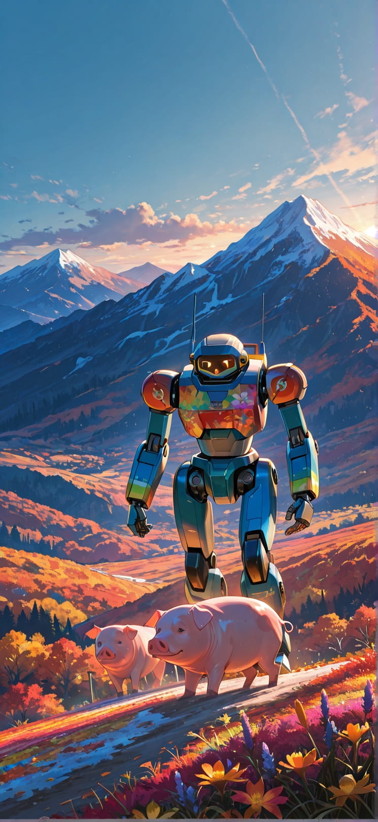 Saffron Blue Afternoon Mountain Autumn Animal Machine mobile wallpaper / スマホ壁紙