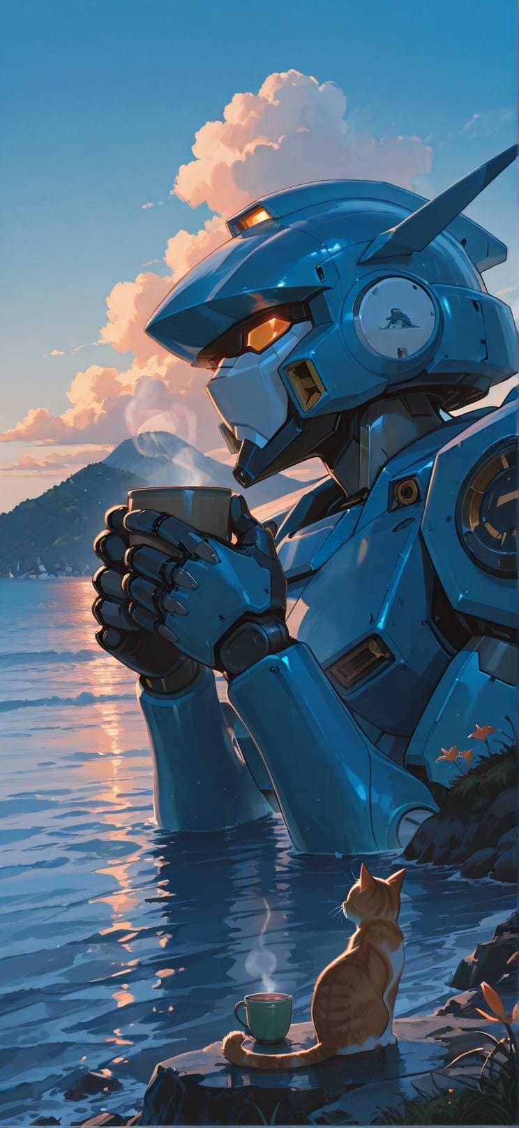 Saffron Blue Afternoon Sea Summer Animal Machine mobile wallpaper / スマホ壁紙