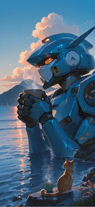 Saffron Blue Afternoon Sea Summer Animal Machine mobile wallpaper / スマホ壁紙