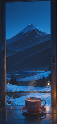 Saffron Blue Night Mountain Winter mobile wallpaper / スマホ壁紙