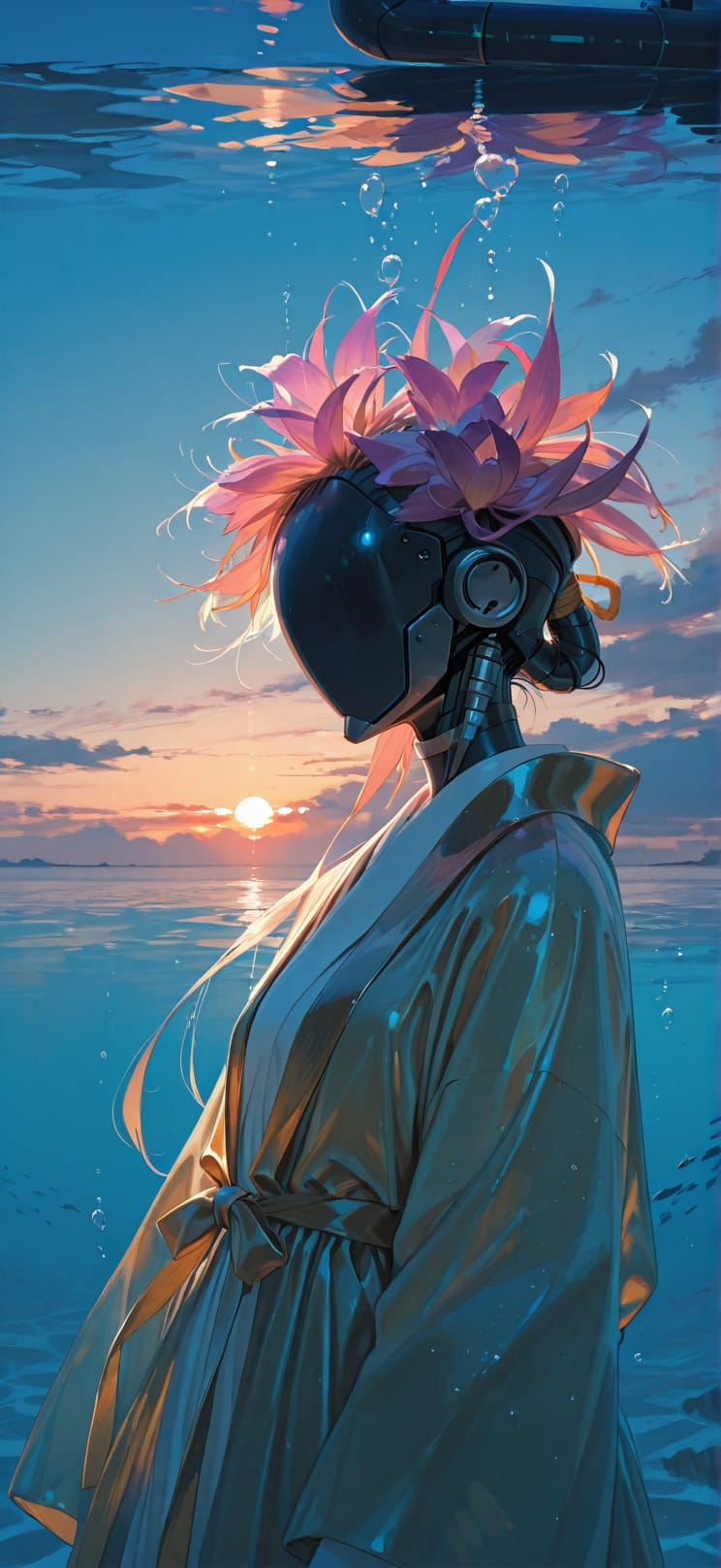 Saffron Blue Sunset Sea Spring Machine mobile wallpaper / スマホ壁紙
