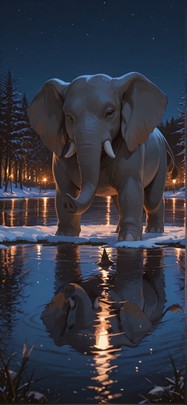 Saffron Brown Night Sea Winter Animal mobile wallpaper / スマホ壁紙