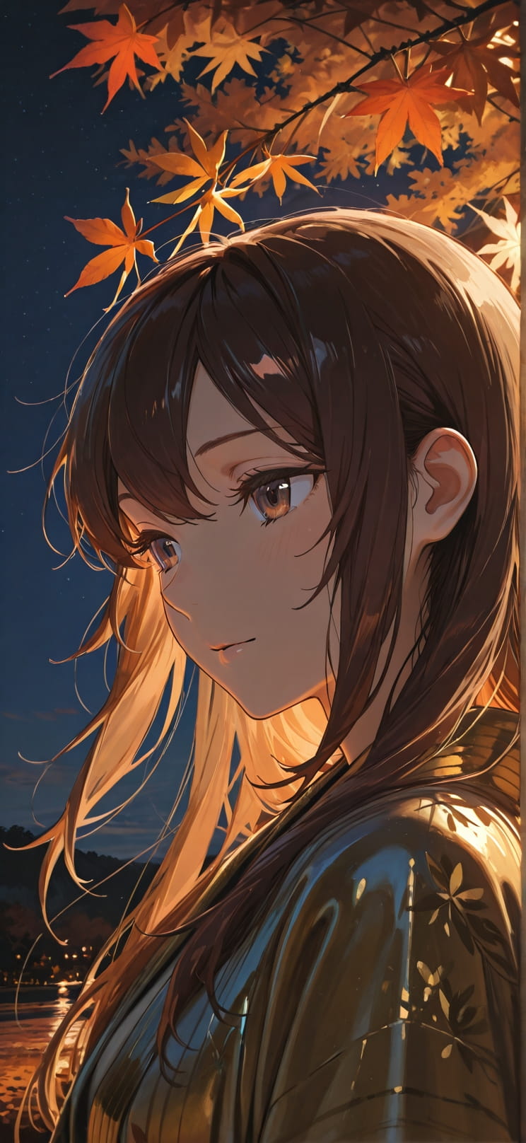 Saffron Brown Night Sky Autumn mobile wallpaper / スマホ壁紙