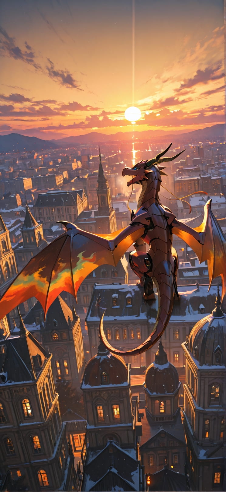 Saffron Brown Sunset City Winter Animal Machine mobile wallpaper / スマホ壁紙