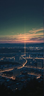 Saffron Green Night City Winter mobile wallpaper / スマホ壁紙