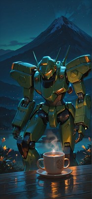 Saffron Green Night Mountain Summer Machine mobile wallpaper / スマホ壁紙