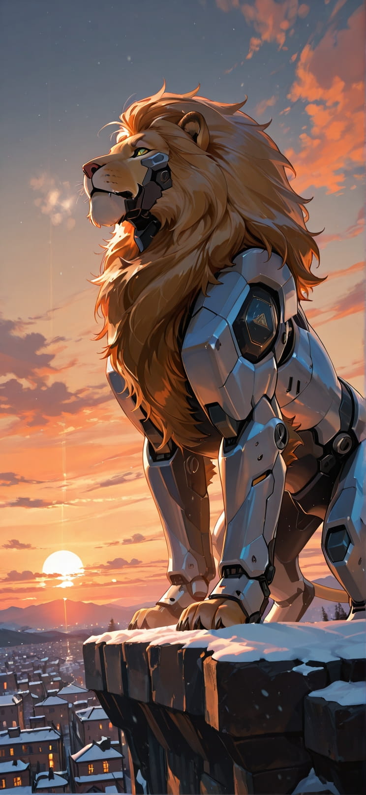Saffron Orange Sunset City Winter Animal Machine mobile wallpaper / スマホ壁紙