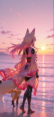 Saffron Pink Afternoon Sea Summer Animal Machine mobile wallpaper / スマホ壁紙