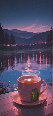 Saffron Pink Night Sea Spring Animal mobile wallpaper / スマホ壁紙