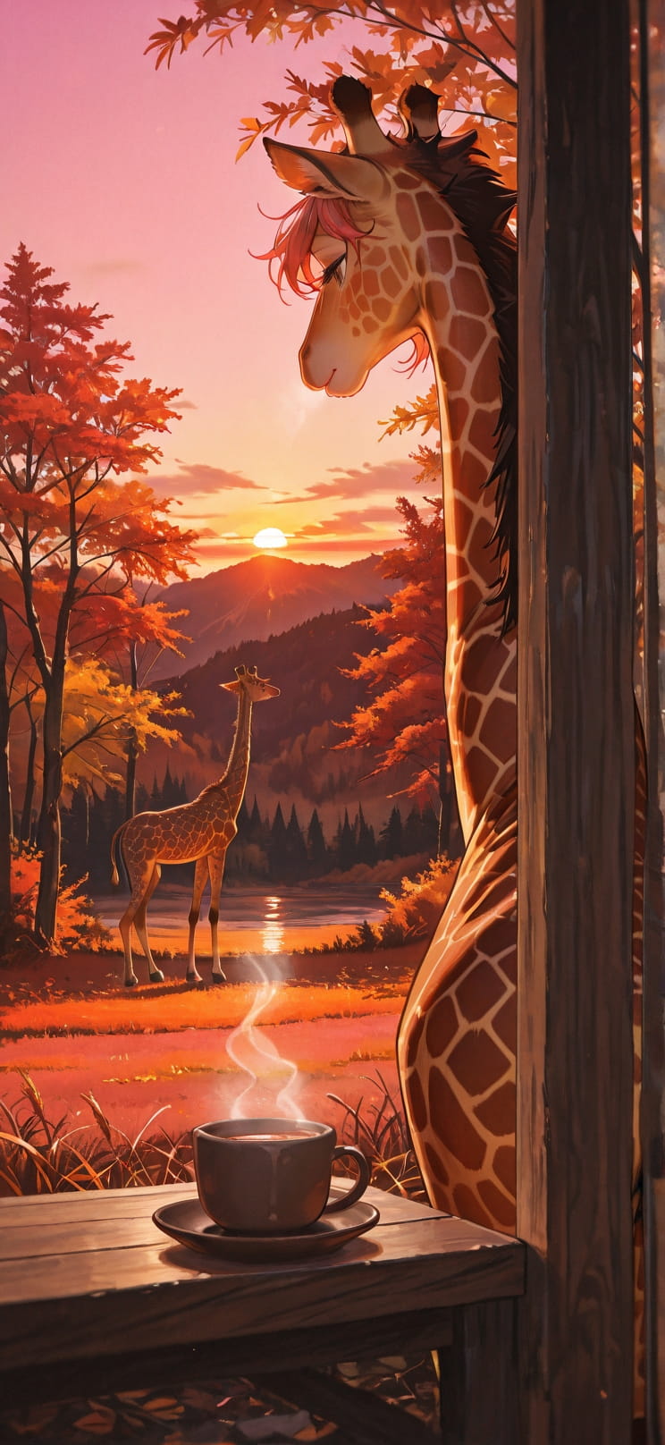 Saffron Pink Sunset Nature Autumn Animal mobile wallpaper / スマホ壁紙
