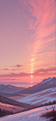 Saffron Pink Sunset Nature Winter mobile wallpaper / スマホ壁紙