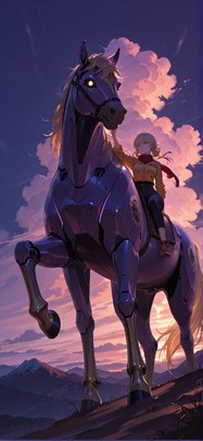 Saffron Purple Night Mountain Summer Animal Machine mobile wallpaper / スマホ壁紙