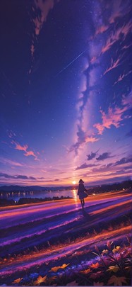 Saffron Purple Night Sky Autumn mobile wallpaper / スマホ壁紙