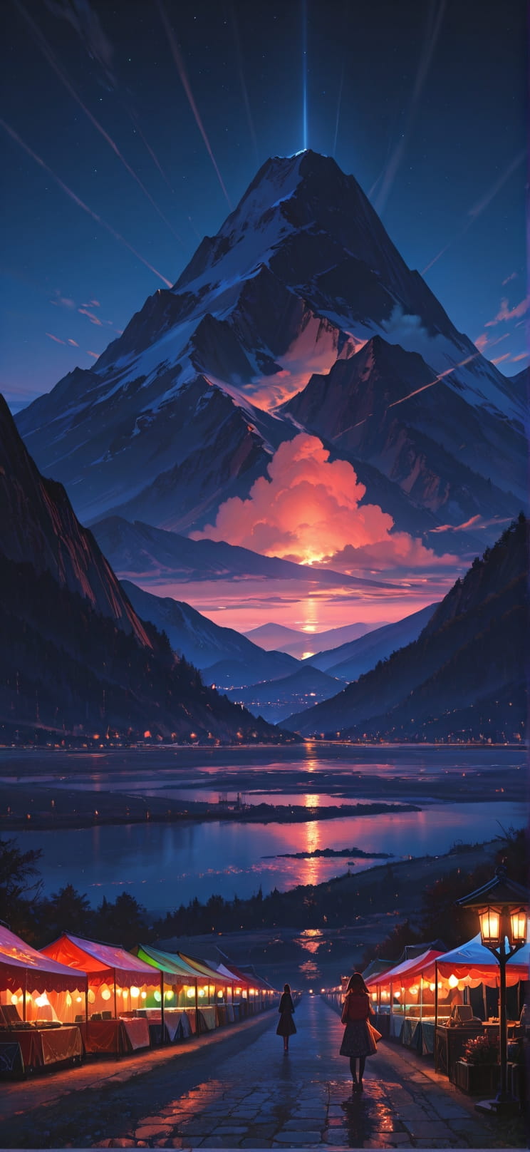 Saffron Red Night Mountain Spring Machine mobile wallpaper / スマホ壁紙