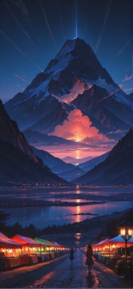 Saffron Red Night Mountain Spring Machine mobile wallpaper / スマホ壁紙