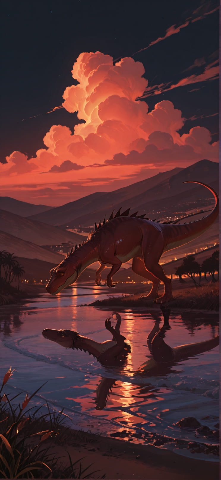 Saffron Red Night Sea Summer Animal Machine mobile wallpaper / スマホ壁紙