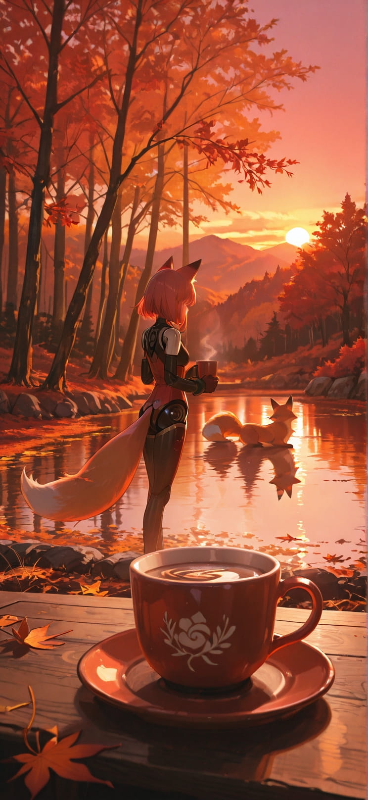 Saffron Red Sunset Nature Autumn Animal Machine mobile wallpaper / スマホ壁紙