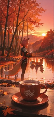 Saffron Red Sunset Nature Autumn Animal Machine mobile wallpaper / スマホ壁紙