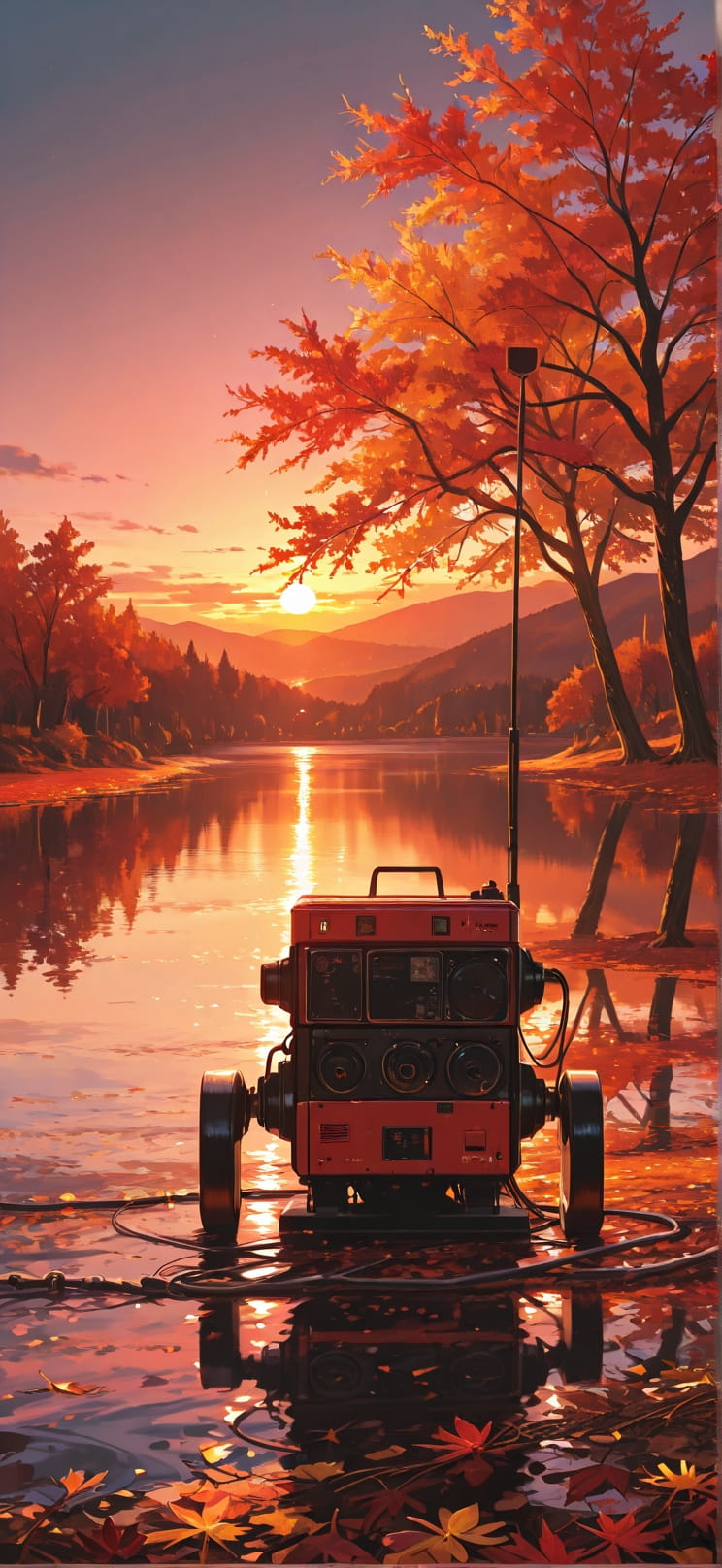 Saffron Red Sunset Sea Autumn Machine mobile wallpaper / スマホ壁紙