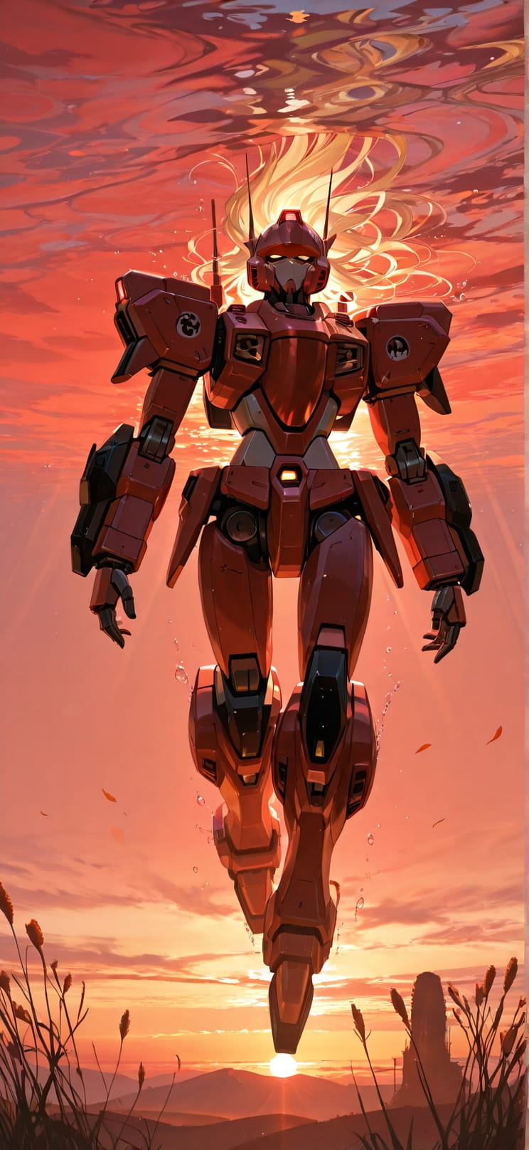 Saffron Red Sunset Sea Autumn Machine mobile wallpaper / スマホ壁紙