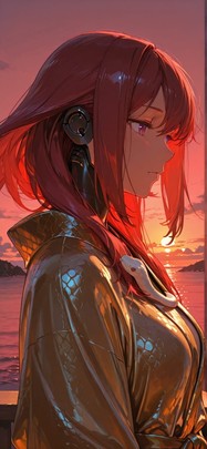 Saffron Red Sunset Sea Summer Animal Machine mobile wallpaper / スマホ壁紙