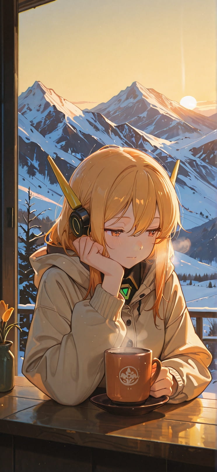 Saffron Yellow Afternoon Mountain Winter Machine mobile wallpaper / スマホ壁紙