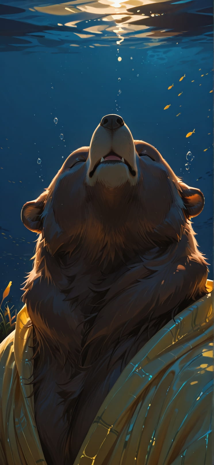 Saffron Yellow Night Sea Summer Animal mobile wallpaper / スマホ壁紙