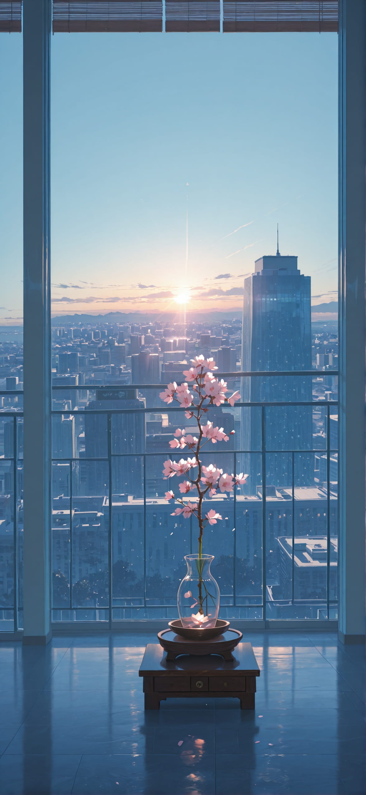 Sakura Blue Afternoon City Summer mobile wallpaper / スマホ壁紙