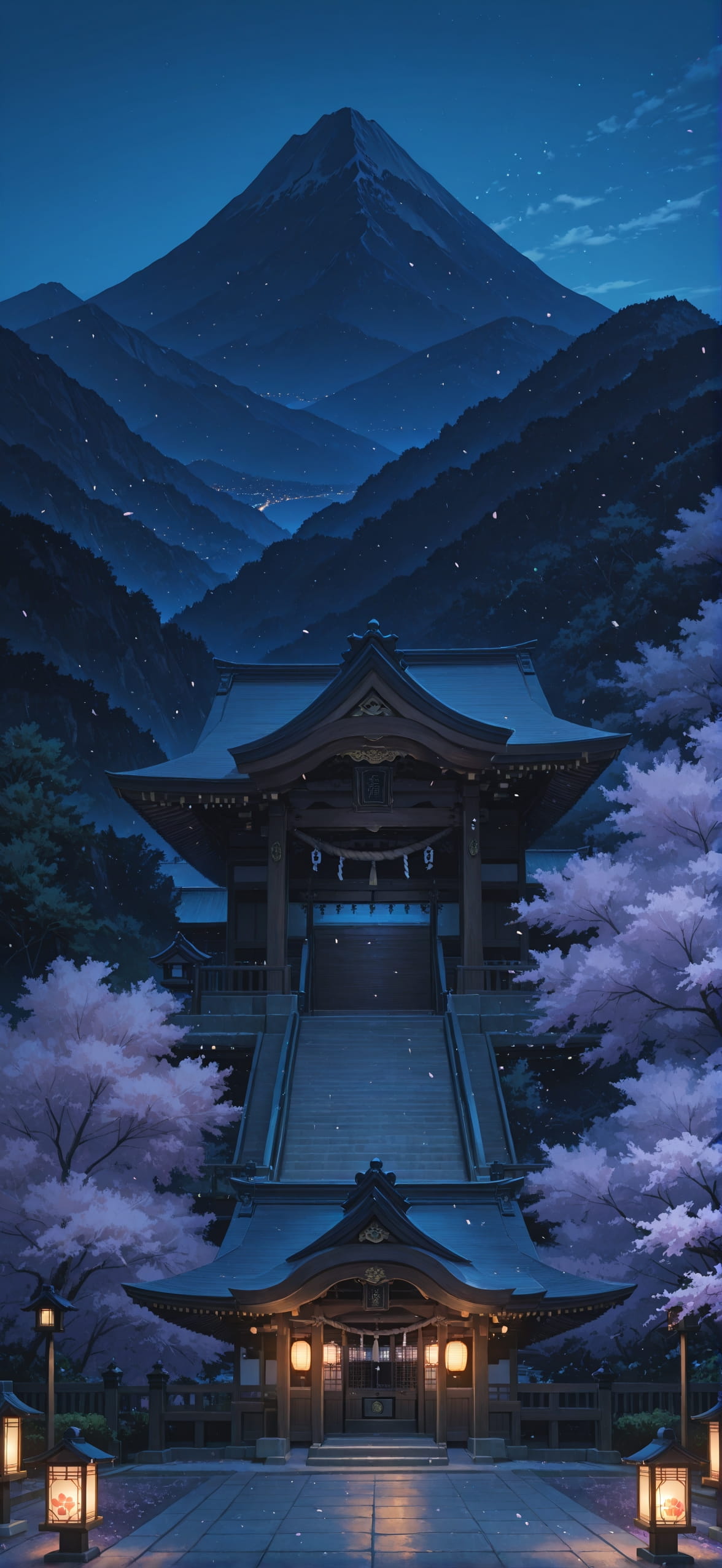 Sakura Blue Night Mountain Spring mobile wallpaper / スマホ壁紙